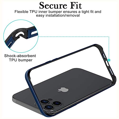 Aluminum Frame Metal Bumper Frame Slim Hard Case Cover For Iphone 12 Pro Max, Metal Frame Armor With Soft Inner Bumper, Raised Edge Protection (Blue 6.7" Iphone 12Pro Max) #TOP4