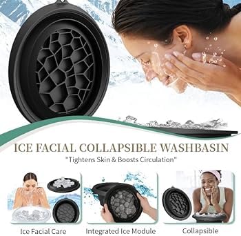 Image of Black Face Ice Bath Bowl for Skin Tightening & Depuffing | Foldable Ice Facial Bowl for Cold Water Therapy | Reusable Silicone Face Dunk Bowl for Glowing Skin & Pore Minimizing