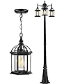 VIANIS Large Outdoor Pendant Light Fixture & Black Dusk to Dawn Outdoor Post Lighting with 3-Head