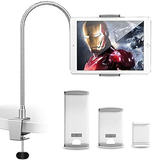 AboveTEK Heavy Duty Aluminum iPad Stand, Gooseneck Tablet Holder, iPad Holder for Bed Kitchen Office, Flexible Long Arm Tablet Mount Stand Compatible with iPad iPhone 6-13Pro, Fits for 3.5