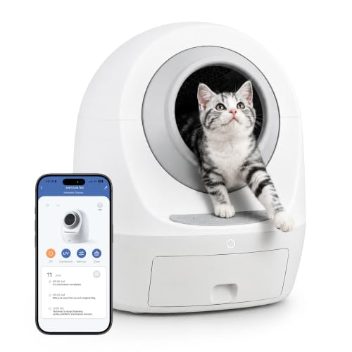 Casa Leo|Leos Loo Too Self-Cleaning Cat Litter Box Automatic Cat Litter Box with Wi-Fi App & Voice Control UV Odor Control Safety Sensors 30dB Quiet Health Monitoring Leo Grey
