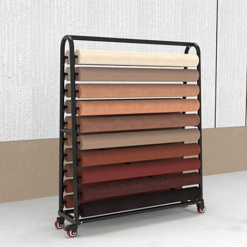 JevLoN Commercial Fabric Roll Storage Rack, Double Sided Vinyl Wrap Film Holder, 20 Adjustable Hanging Rod, Movable Car Color Change Film/Window Film/Wallpaper Rolls Display Rack(180x45x170cm)