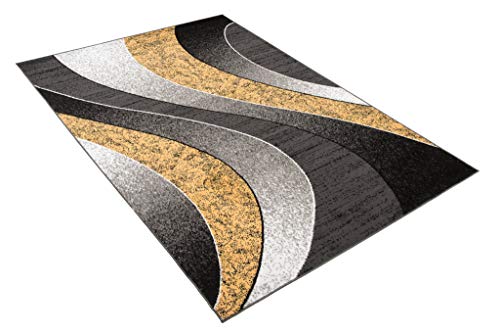 TAPISO Dream Teppich Kurzflor Grau Schwarz Gelb Wellen 120 x 170 cm – Ansicht 9
