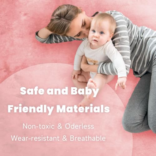 Image of ACOMOPACK 1.3 inch Thick Baby Play Mat for Floor,50x50 Elasti-Foam Playpen Mat for Kids,Infants,Toddlers, Ultra Soft Crawling Mat with Non-Slip Bottom,Tummy Time,Nursery Rug,Yoga,Tatami(Pink)