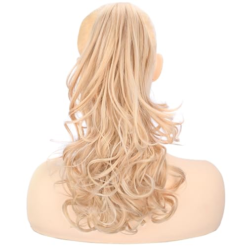 BOBIYA 13 Inches Claw Clip in Loose Curly Synthetic Wrap Around Ponytail Extensions Pony Tail Clip In Extensions (Light Honey Blonde)