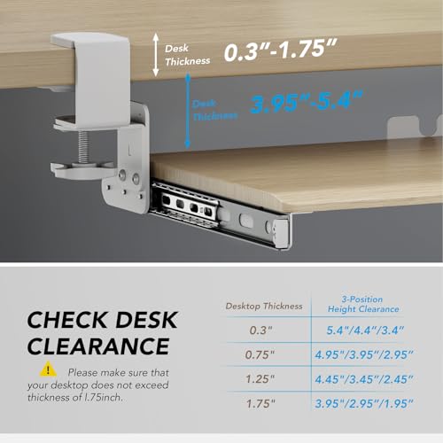 Tastaturablage, Unter dem Schreibtisch Ausziehbar mit C Klemme Groß Format, Standfest Schiebbarer Tastaturständer 838mm x 280 mm ausziehbare Plattform Computerschublade zum Tippen