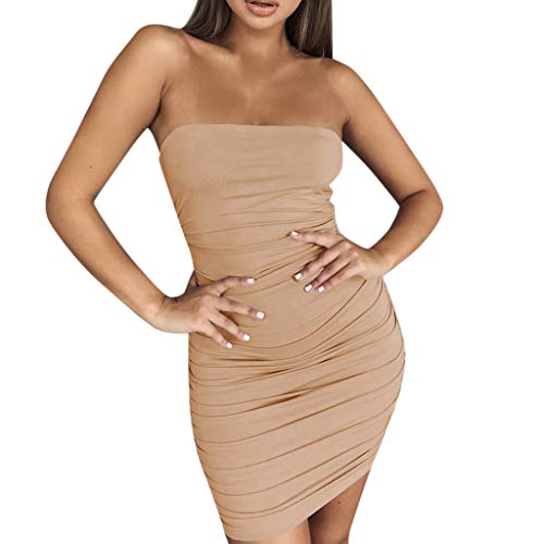 WOZOW - Vestido de Mujer, Falda, Vestido a la Moda, capó, Cuello Boho, sin Mangas, Informal, Ropa de Playa Cachi S