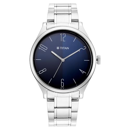 Titan Workwear Quartz Analog Gradient Blue Dial Silver Stainless Steel Strap Watch for Men - NT1865SM01