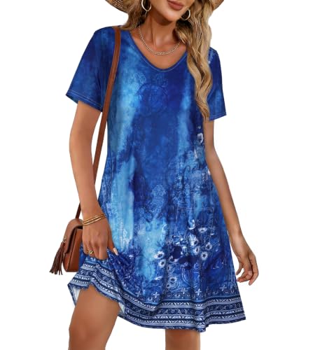 Image of CHICGAL Summer Dresses for Women V Neck Short Sleeve Casual Loose T Shirt Sundress Beach Cover Ups with Pockets 2026
