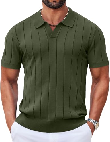 Image of COOFANDY Mens Polo Shirts Short Sleeve V Neck Knit Shirts for Men Casual Old Money Clothes Mens Golf Shirt