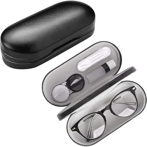 alladaga Double Use 2 in 1 Portable Glasses Case Set Compatible with Contact Lens and Eyeglasses Case Cover