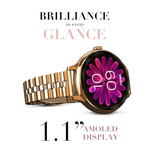 Image of Noise Diva Smartwatch for Women with Diamond Cut Dial, Glossy Metallic Finish, AMOLED Display, New Metal Straps, 100+ Watch Faces, Female Cycle Tracker Smart Watch for Women (Metallic Rose Blend)