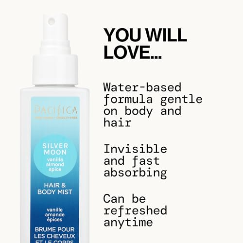 Image of Pacifica Hair Perfume & Body Fragrance Spray Mist - Silver Moon with Vanilla, Almond & Spice - Alcohol-Free, Vegan & Cruelty-Free, 6.5 oz