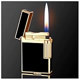 Classic Brushed Gas Lighters, Zinc Alloy Refilled Butane Lighter, Side Wheel Frosted Lighter, Adjustable Flame Flip Lighters, for Outdoor, Camping, Men's Gifts (Black)