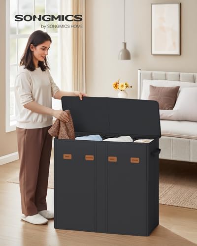 SONGMICS 55.4 Gallon (210L) Wäschekorb, 4-Fach Wäschekorb Sortierer mit Deckel, Etiketten, Herausnehmbare Auskleidungstaschen… – Ansicht 2