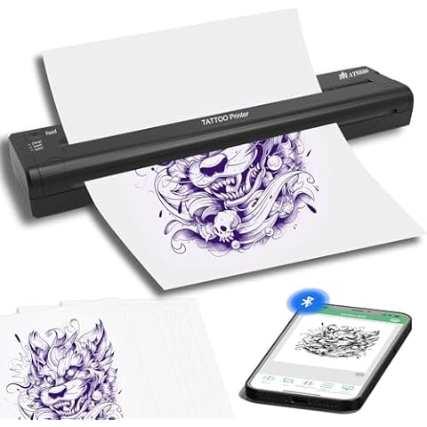 YILONG ATS886 Wireless Tattoo Stencil Printer Portable Bluetooth Thermal Printer Tattoo Machine with 15pcs Transfer Paper Rechargeable Tattoo Printer Kit Compatible with Android, iOS & Windows Cover