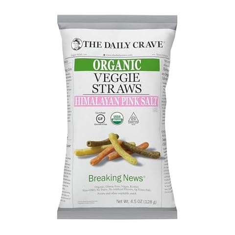 The Daily Crave Organic Veggie Straws, Crunchy Veggie with Himalayan Pink Salt, 4.5 Ounce (Pack Of 8) Gluten-Free, Vegan, Kosher, Crunchy Cover