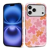 DAIZAG iPhone 17 Pro用ケース、ピンク オレンジ ブルーム フルボディデザイン ハイブリッド デュアル プロテクション ソフト TPU ハード PC 耐衝撃 傷防止 保護カバー スマホケース メンズ レディース