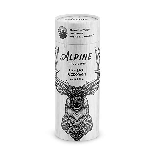 Alpine Provisions Aluminum-free Deodorant, Fir + Sage, 2.4 oz Plastic-free Paper Tube.