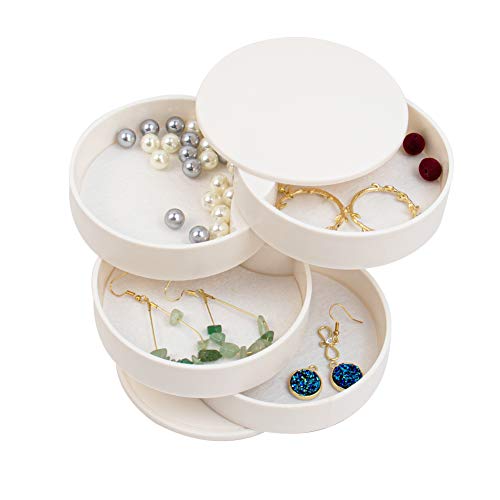 AUEAR, Jewelry Organizer Box Earring Holder Organizer 360 Degree Travel 4-Layer Tray Portable Storage Case for Watch Necklace Bracelet Ring Earring White