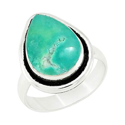 5.10ctw, Genuine Turquoise 10x14mm Pear & .925 Silver Plated Handmade Fashion Ring Cover