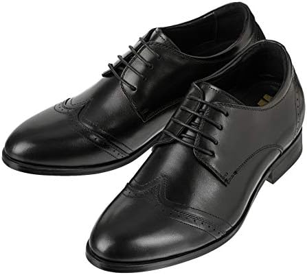TOTO Men's Invisible Height Increasing Elevator Shoes - Black Leather Lace-up Wing-tip Formal Oxfords with Leather Bottom - 2.6 Inches Taller - X70201 - Size 11.5 D(M) US | Image 3