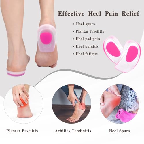 Image of Heel Cups, Gel Cushion Pads for Spur Relief Heel Pain Shock Absorbing and Heel Support, Shoe Pads for Women Size 9-13, 2 Pairs