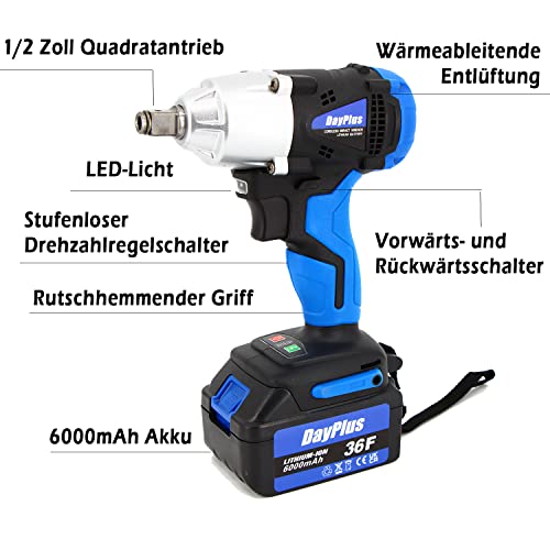 3 in 1 Akku Schlagschrauber 1/2 Zoll & 420Nm Drehmoment Akku Bohrschrauber & Akkuschrauber mit 6.0 Ah Akku, LED-Arbeitslicht, 18V Akku Drehschlagschrauber mit Koffer und 16pcs Zubehör – Bild 3