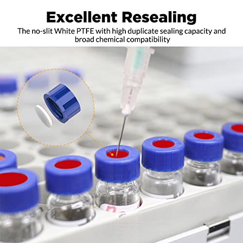 Membrane Solutions Autosampler Vials, 2Ml Hplc Vials, 9-425 Lab Clear Vials With Write-On Spot And Graduations, 9Mm Blue Abs Screw Caps & Septa For Gc Sample Vials, 100 Pcs #TOP4