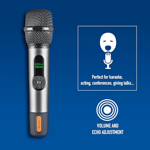 NGS Singer Star – Micrófono Inalámbrico Dinámico 2,4GHz, Autonomía 30h, Control de Volumen y Eco, Indicador de Batería, Conexión Jack 3,5mm y 6,3mm – Ideal para Karaokes y Eventos - imagen 6