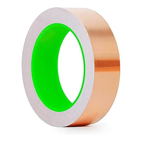 20M Copper Foil Tape Snail Slug Repellent Tape, 25mm Wide Self Adhesive Dual Conductive Slug Barrier Copper Tape for Guitar EMI Shielding, Soldering, Electrical Repair,Stained Glass & Plant Protection Cover