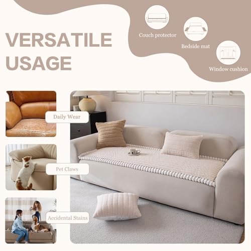 DREAMINGO Non Slip Couch Cover for Dogs Fuzzy Pet Sofa Covers Washable Thick Plush Sofa Slipcover Striped Texture Beige Cushion Protector Dog Cat Bed Mat 27.6x59.1 Inch — view 5