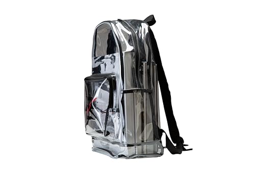 Image of Nike 3 Brand Clear Backpack - Black - One Size (23L) | See through school bookbag for boys, girls, men, women. Zip main compartment, side mesh bottle pocket, padded shoulder straps