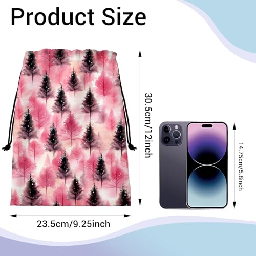 Image of Pink Pine Trees Grip Bags Winter Holiday Gymnastics Drawstring Bag for Women Gym Gymnasts