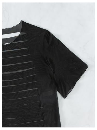 SweatyRocks Women's Ripped Cover Up Half Sleeve Sheer Mesh Beach Coverups Dress Swimsuit4