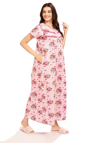AV2 Women's Cotton Printed Maxi Nighty (1190CL_Pink _L)