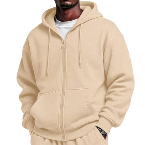 Coal2ToalPW Men's Hoodies Pullover Drawstring Oversized Fleece Full Zip Hooded Sweatshirt Fall Collar Pullovers Big and Tall Coat Fashion Winter Casual with Pocket Jacket Beige
