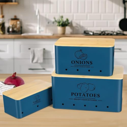 Image of 3 Pieces Potato Onion & Garlic Storage Bin Sturdy for Kitchen Counter | Kitchen Storage & Organization | Food Storage Containers