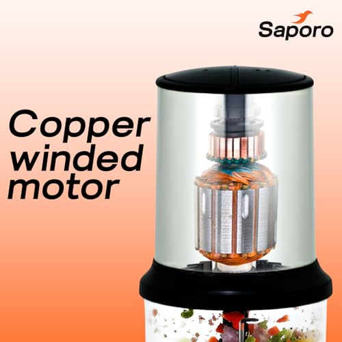 Image of Saporo QuickPro Electric Food Chopper 500ml | 400W Powerful Copper Motor, Dual Speed, 4 Stainless Steel Blades, Twin Blade Technology