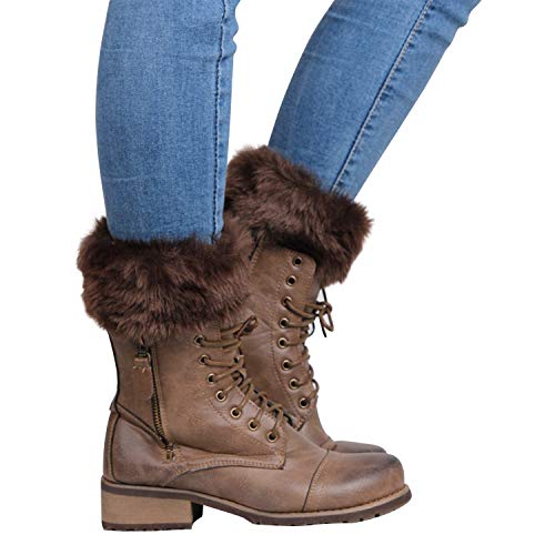 Ibluelover Women Faux Fur Trim Boot Cuffs Socks Winter Knitted Furry Leg Warmers Cuffs Short Crochet Warm Boot Covers Sleeves