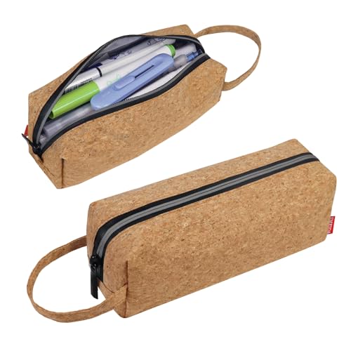 Image of Fmeida Pencil Case Cork - Aesthetic Pencil Case Pouch - Large Capacity Office Stationery Organizer with Handle