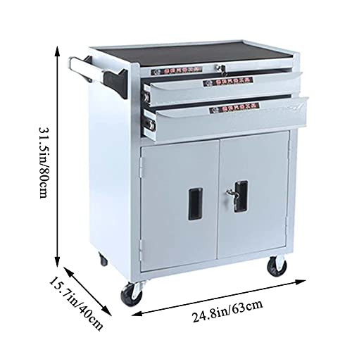 Bderkz 2-Schublade Zuhause 2 Tür Rollender Werkzeugwagen mit Rädern und Kabinett, Schwerlast Werkzeugkasten-Organizer für Mechanik und Hausgarage (Grau) (Color : Red) – Bild 3