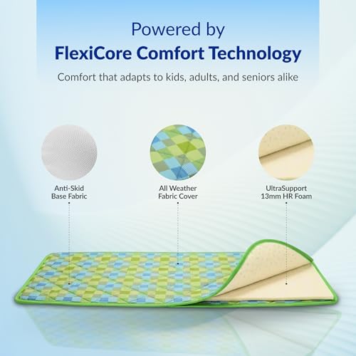 Image of SleepyHug ComfortPlay Multipurpose Mat | Foldable & Portable 13mm HR Foam Mat | FlexiCore Comfort Tech | Anti-Skid Base | for Yoga, Exercise, Kids' Play, Travel & Home Use | 72x35x13mm, Multicolor