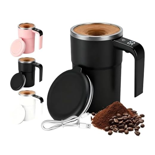 380ml Magnetische Selbstrührende Tasse mit Temperaturanzeige, Wiederaufladbarer intelligente kaffeetasse mit Deckel, Selbstrührender Kaffeebecher für Kaffee, Milch und andere Getränke (Schwarz)