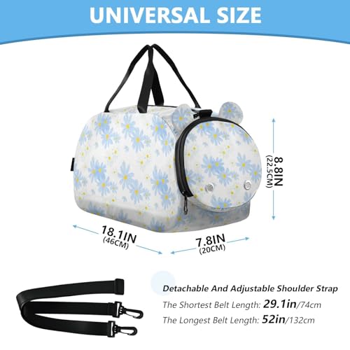 Flower Blue White Kids Travel Duffel Bag for Boys Girls Overnight Weekend Tote Bag with Shoes Compartment for Trip Beach Gym3