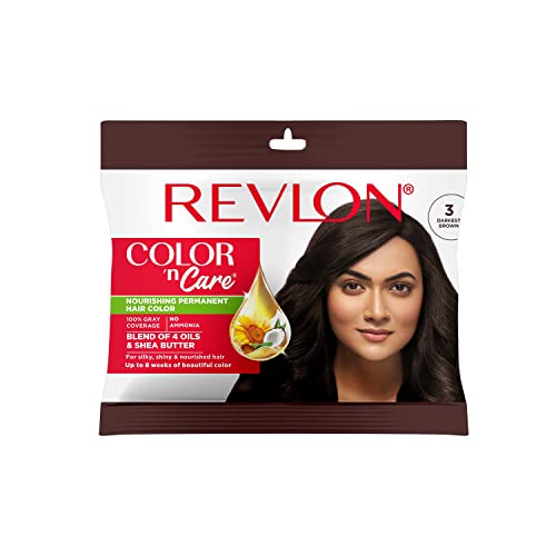 Revlon Color ‘n Care Permanent Hair Color for Women -3 Darkest Brown | Blend of 4 oil’s & Shea Butter| For Silky, Shiny & Nourished Hair | 100% Grey Coverage in 5 Minutes | Ammonia Free