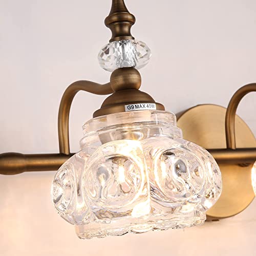 Zilanl Bathroom Vanity Light Fixtures, 2-Light Vintage Crystal Bathroom Lighting, Matte Brushed Antique Brass Finish, Vintage Wall Sconce Light With Crystal Glass Shade #TOP7