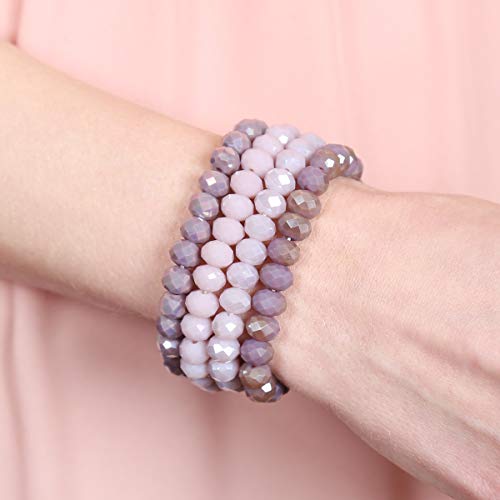 Image of RIAH FASHION Bohemian Multi-Layer Beaded Stacking Bracelet - Versatile Stretch Strand Statement Wrap Slip-on Cuff Bangle Shiny Crystal Bead Metallic, USA Flag, Rainbow Pride