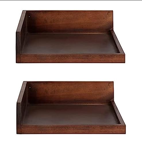 Image of ONIJA Floating Corner Wooden Wall Shelf Set Two Different Different Color Shelf | for Bedroom | Living Room | Hall | Office | Kitchen | Bathroom Shelves (Natural)