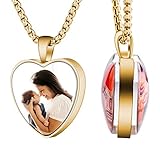 Fanery Sue Personalized Photo Necklace Custom Name Engraving Pendant Heart Shape Picture...